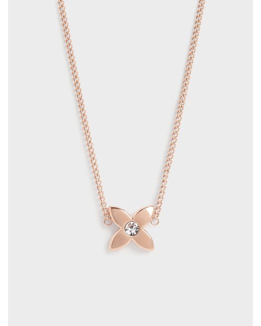 Charles & Keith White Felicity Flower-Motif Crystal Necklace