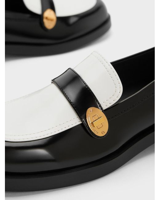 Charles & Keith Black Two-tone Metallic-buckle Strap Loafers
