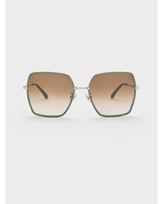 Charles & Keith Natural Recycled Acetate Thin-rim Wide-square Sunglasses