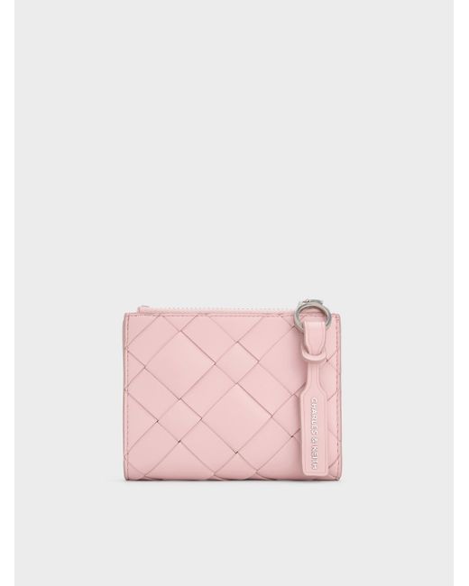 Charles & Keith Pink Ivette Woven Top-Zip Small Wallet