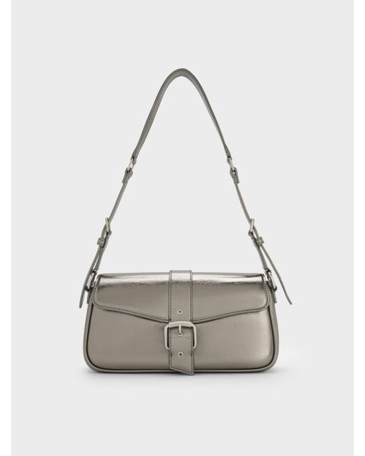Charles & Keith White Blaise Belted Shoulder Bag
