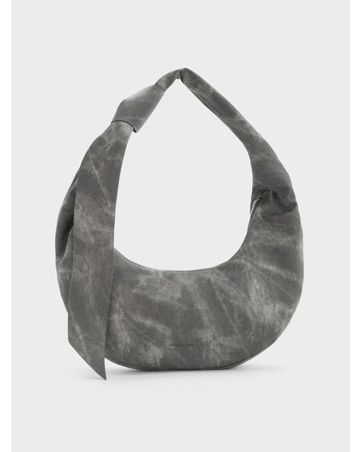 Charles & Keith Gray Toni Denim Knotted Crescent Hobo Bag