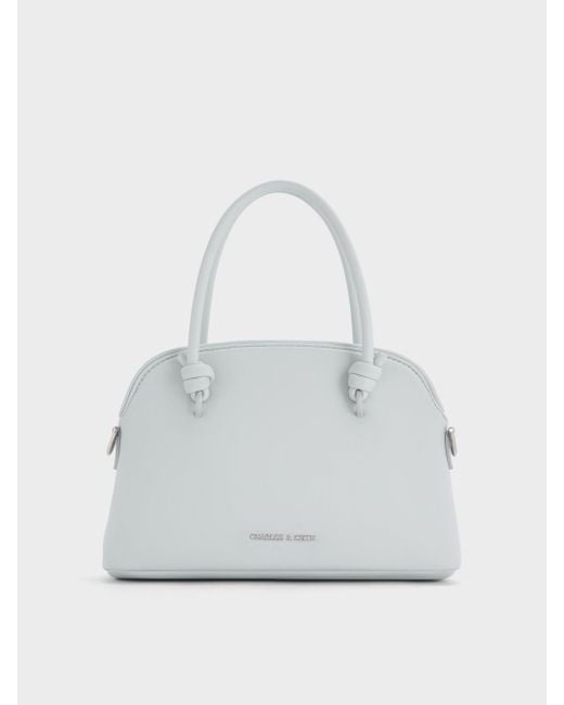 Charles & Keith White Sammie Knotted-Handle Bowling Bag