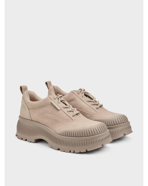 Charles & Keith Natural Darra Faux Suede Ridged-Sole Platform Sneakers