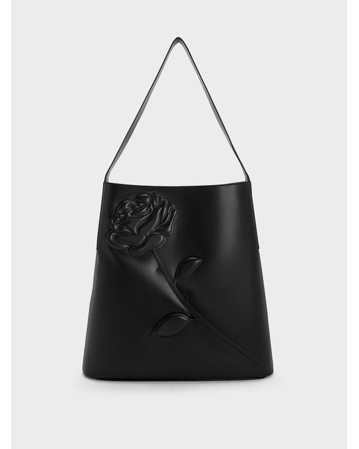 Charles & Keith Rose-motif Trapeze Shoulder Bag in Black | Lyst