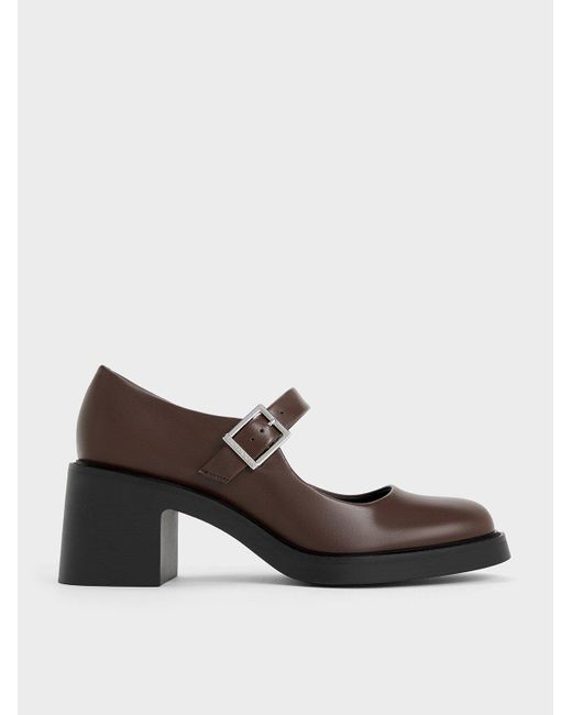 Charles & Keith Brown Hester Mary Jane Block-heel Pumps