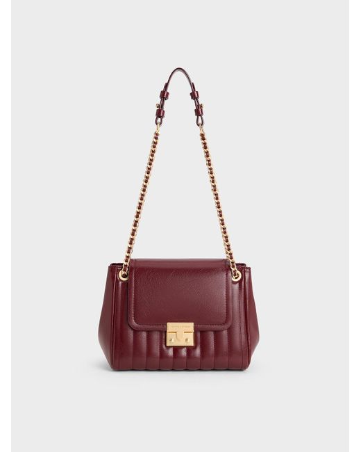 Charles & Keith Red Donna Crinkle-effect Shoulder Bag