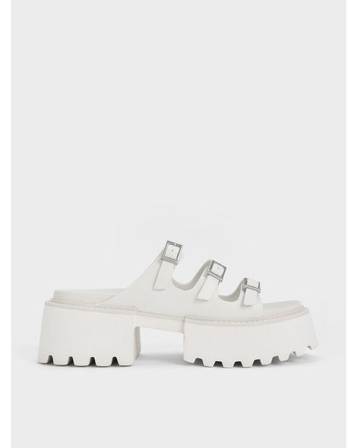 Charles & Keith White Nadine Triple-strap Platform Sandals