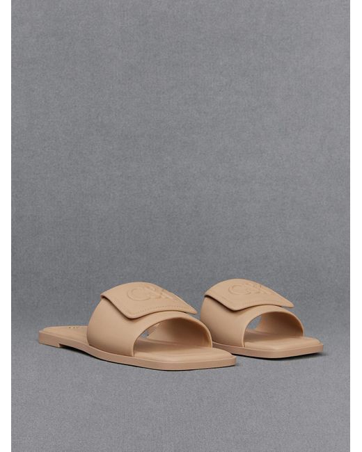 Charles & Keith Natural Leather Slide Sandals