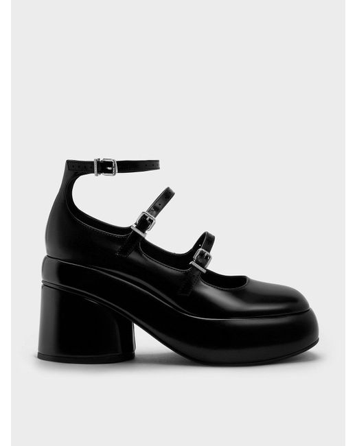 Charles & Keith Black Luella Triple-strap Mary Jane Platform Pumps