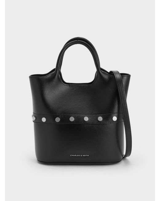 Charles & Keith Black Bobbie Studded Convertible Two-way Bucket Bag