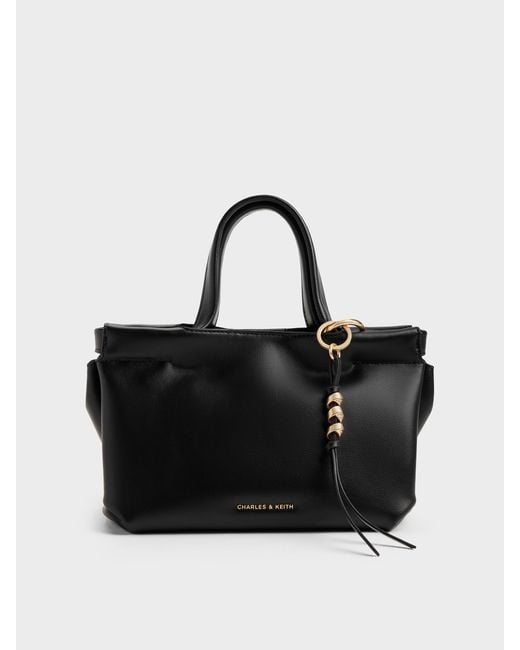 Charles & Keith Black Mini Zephyr Tassel Tote Bag