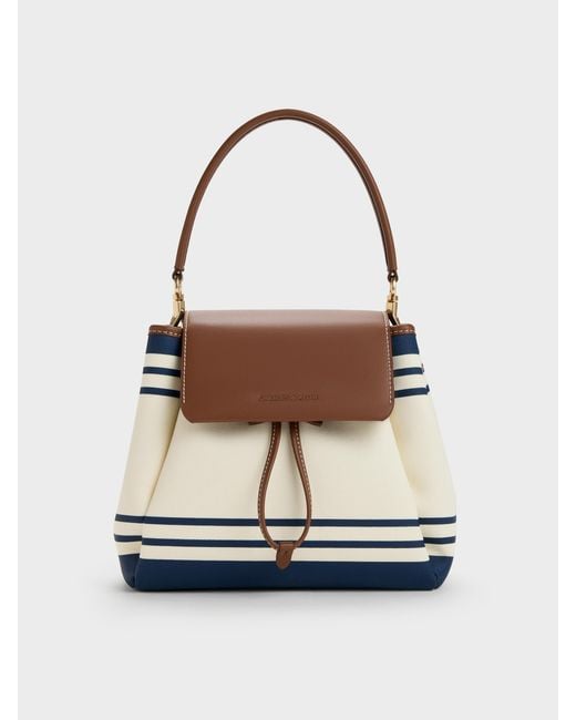 Charles & Keith Multicolor Hanya Canvas Striped Top-Handle Backpack