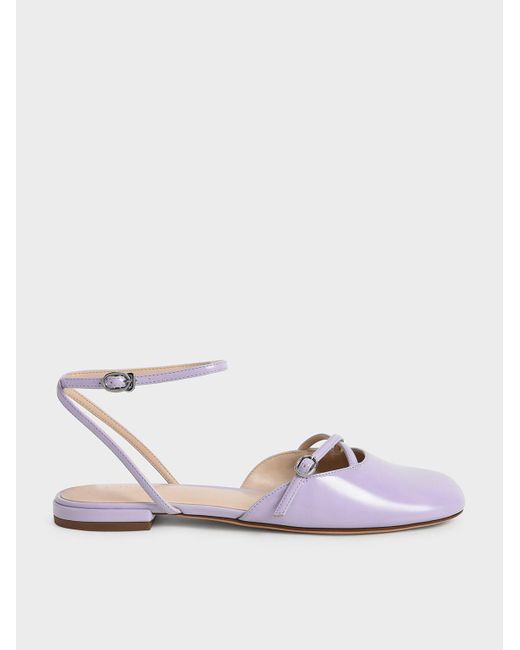 Charles & Keith Edith Patent Ankle-strap Ballerina Pumps in Lilac ...