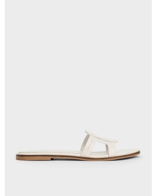 Charles & Keith White Easley Croc-Effect Cut-Out Slide Sandals