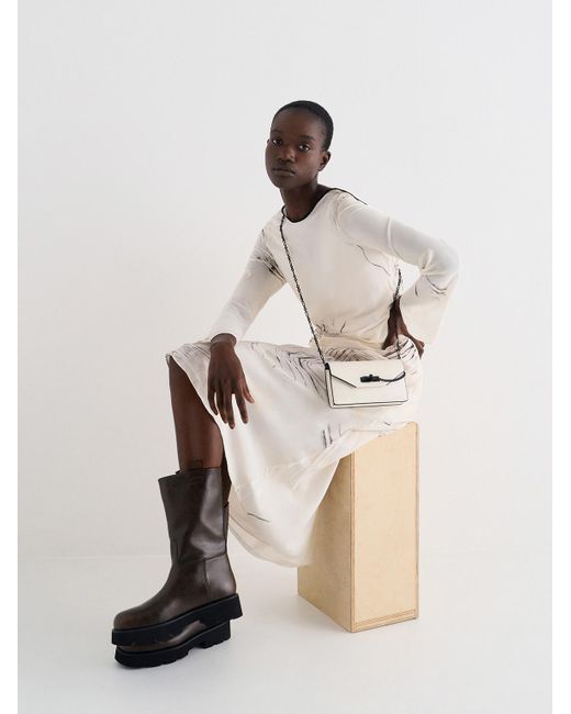 Charles & Keith Natural Samantha Envelope Chain-Embellished Crossbody Bag
