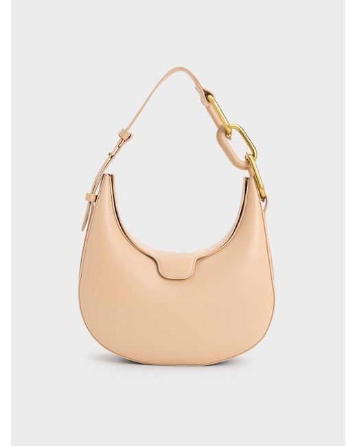 Charles & Keith Natural Kora Metallic-accent Moon Bag