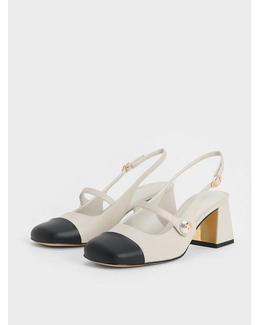 Charles & Keith Natural Aeryn Pearl-embellished Slingback Pumps