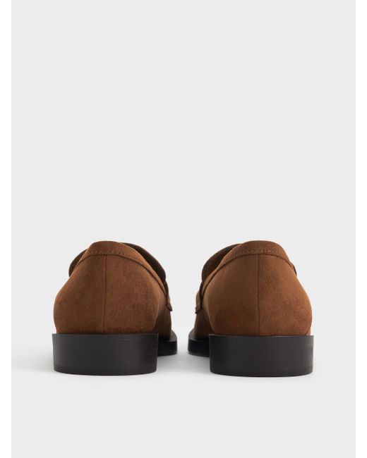 Charles & Keith Brown Marley Faux Suede Metallic-accent Loafers