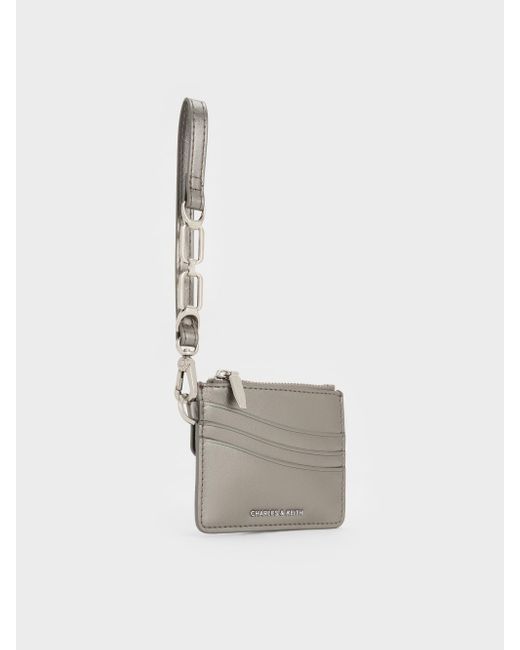 Charles & Keith White Agatha Chain-accent Wristlet Card Holder
