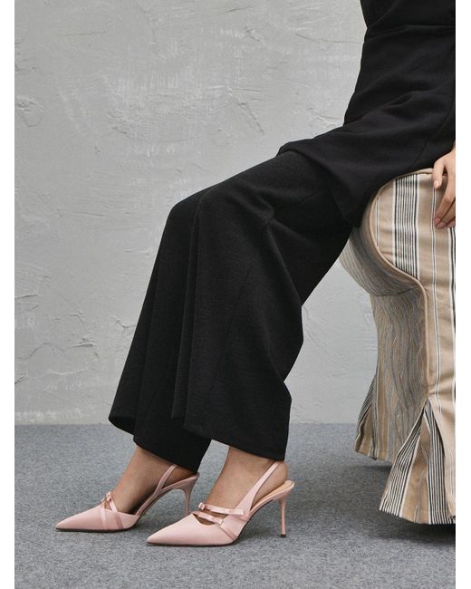 Charles & Keith Pink Jessy Recycled Polyester Bow Slingback Pumps