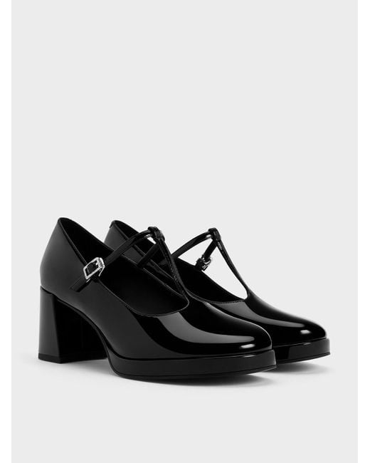 Charles & Keith Black Crystal-buckle T-bar Mary Jane Pumps