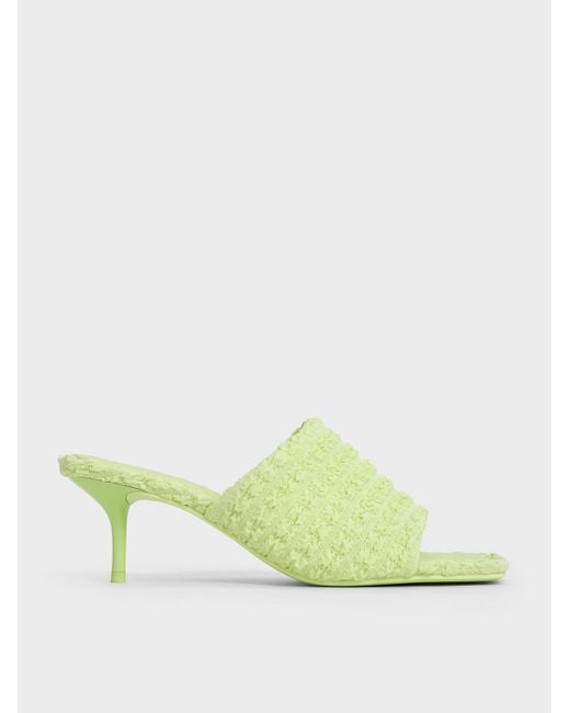 Charles & Keith Green Loren Textured Kitten-Heel Mules