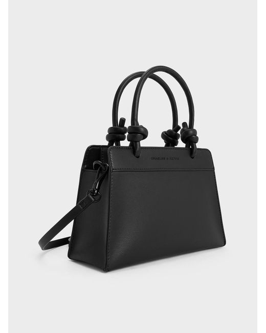 Charles & Keith Black Sabine Knotted-Handle Trapeze Tote Bag
