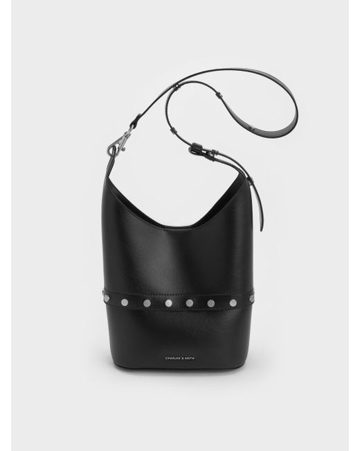 Charles & Keith Black Bobbie Studded Convertible Two-way Bucket Bag