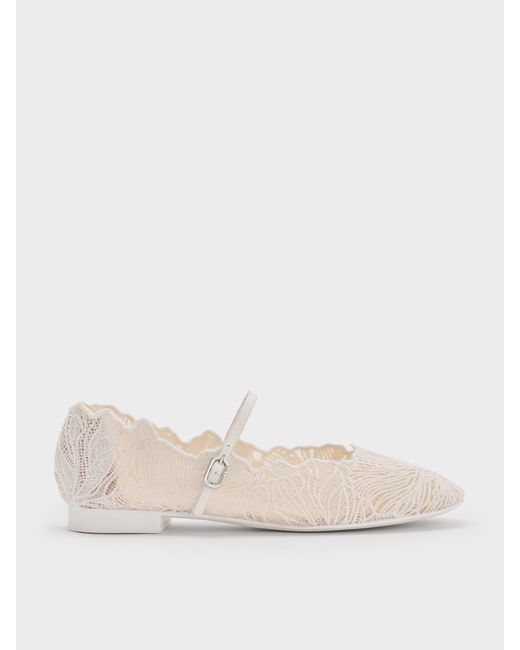 Charles & Keith Natural Meja Floral Mary Jane Flats