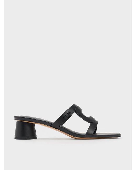 Charles & Keith White Cut-out Cylinder-heel Mules