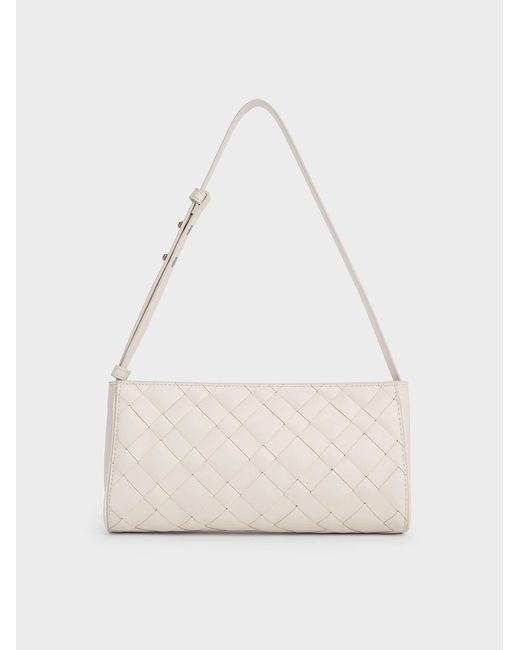 Charles & Keith White Ivette Woven Elongated Shoulder Bag
