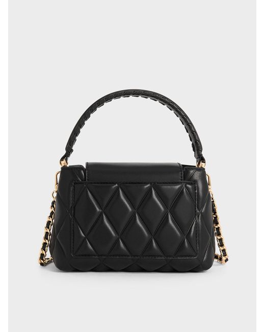 Charles & Keith Black Arwen Quilted Braided-strap Top Handle Bag