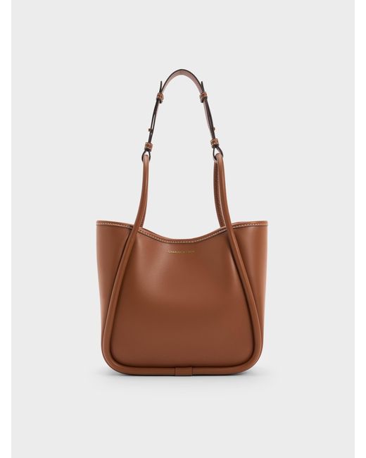 Charles & Keith Brown Mini Lyla Tubular Tote Bag