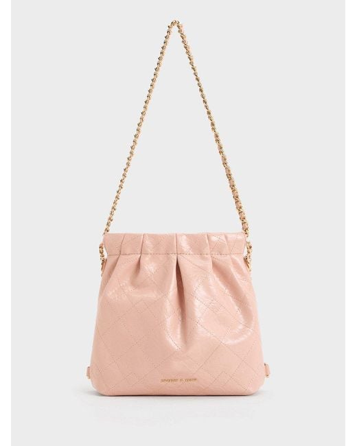Charles & Keith Pink Duo Chain-handle Two-way Backpack