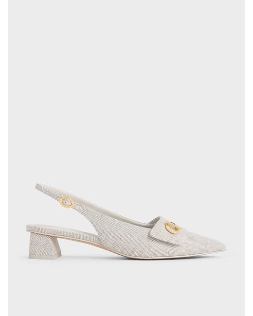 Charles & Keith Natural Marley Tweed Slingback Pumps