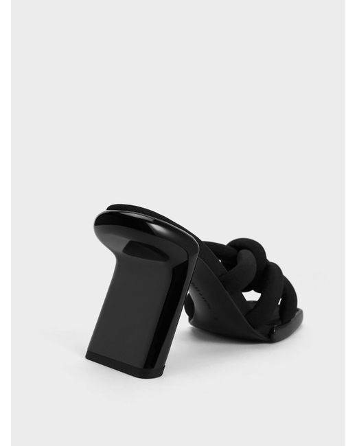 Charles & Keith Black Toni Knotted Puffy-strap Mules
