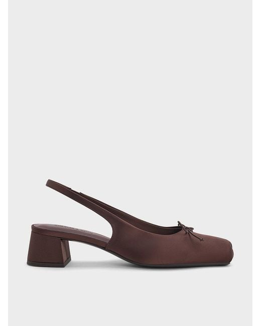 Charles & Keith Brown Sadira Satin Slingback Pumps