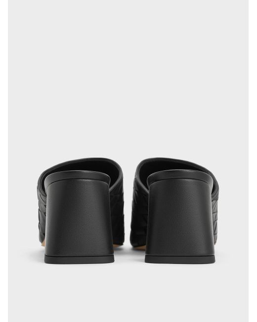Charles & Keith Black Ivette Woven Square-Toe Heeled Mules