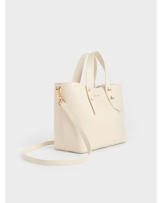 Charles & Keith Natural Metallic-accent Double Handle Bag