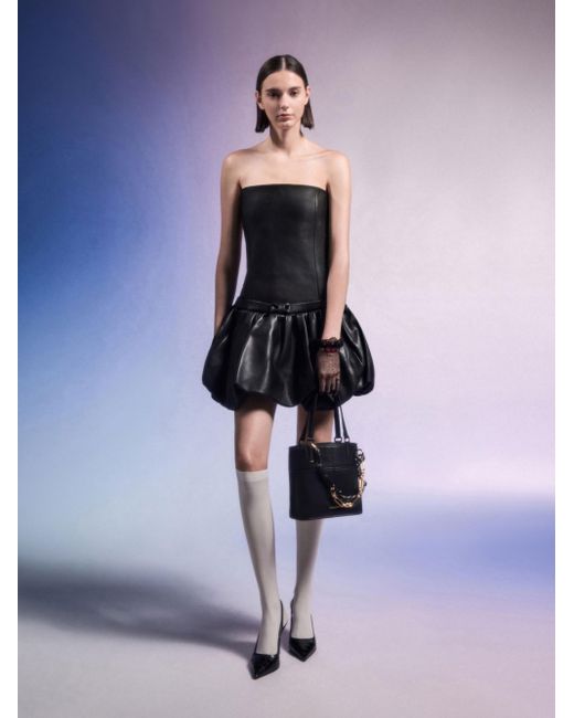 Charles & Keith Black Addison Knotted-Rope Double-Handle Tote Bag
