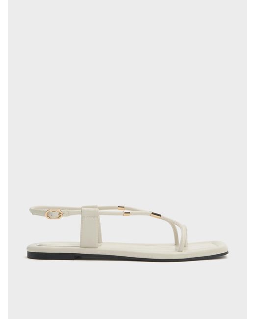 Charles & Keith White Metallic-accent Toe-ring Sandals
