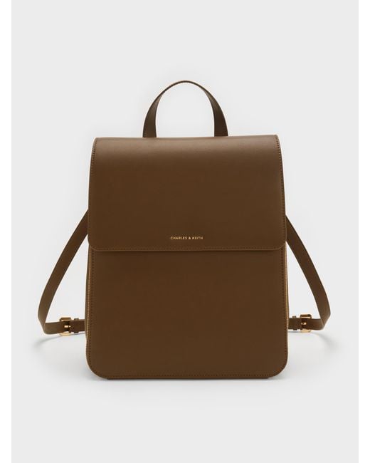 Charles & Keith Brown Octavia Front-Flap Backpack