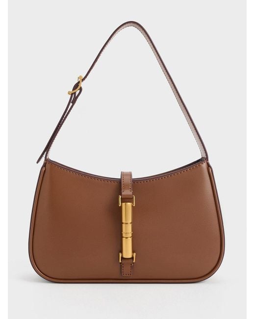 Charles & Keith Brown Cesia Metallic Accent Shoulder Bag