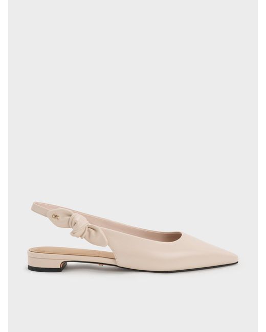 Charles & Keith Natural Jayce Leather Slingback Flats