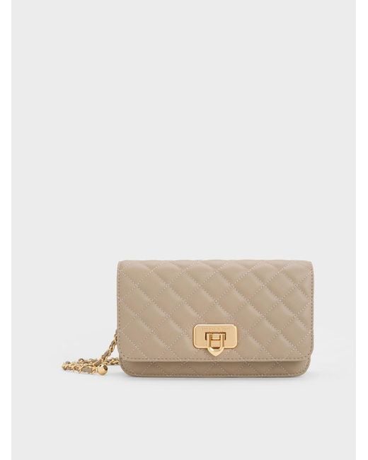Charles & Keith Natural Cressida Quilted Push-lock Clutch