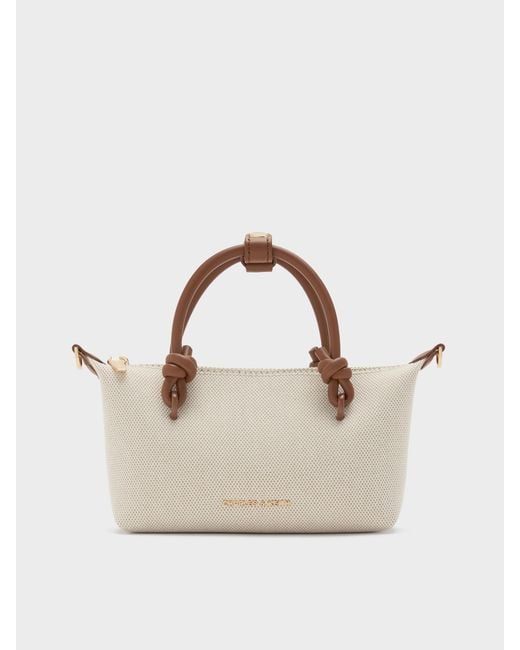 Charles & Keith Natural Sammie Canvas Knotted-Handle Tote Bag