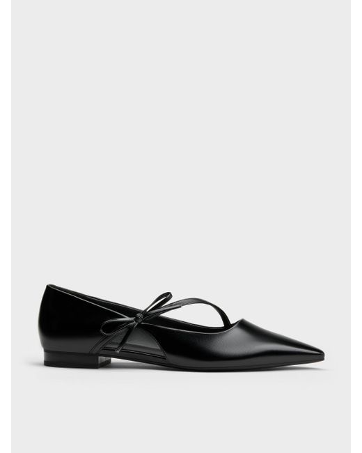 Charles & Keith White Pointed-toe Bow-strap Flats