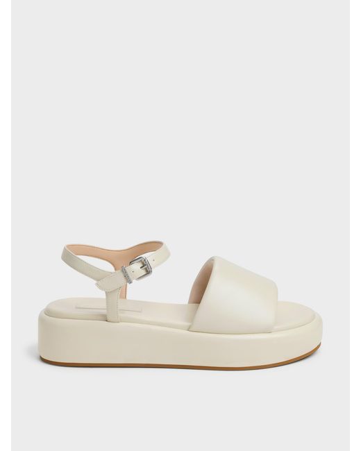 Charles & Keith Natural Ankle-Strap Flatform Sandals