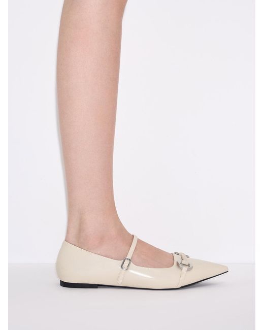 Charles & Keith Natural Metallic Accent Pointed-toe Mary Janes